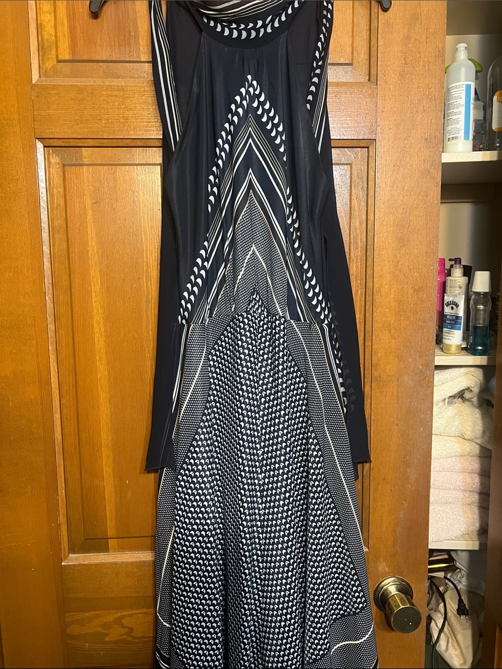 Reiss Black and White Geometric Midi Dress